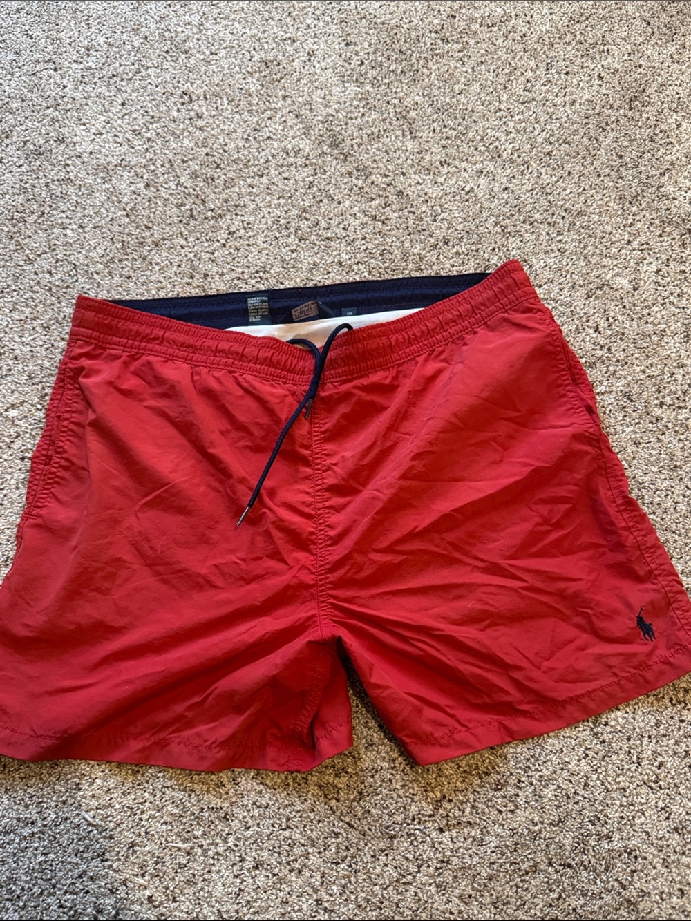 Polo by Ralph Lauren Red Swim Trunks with Navy Drawstring size L for men’s